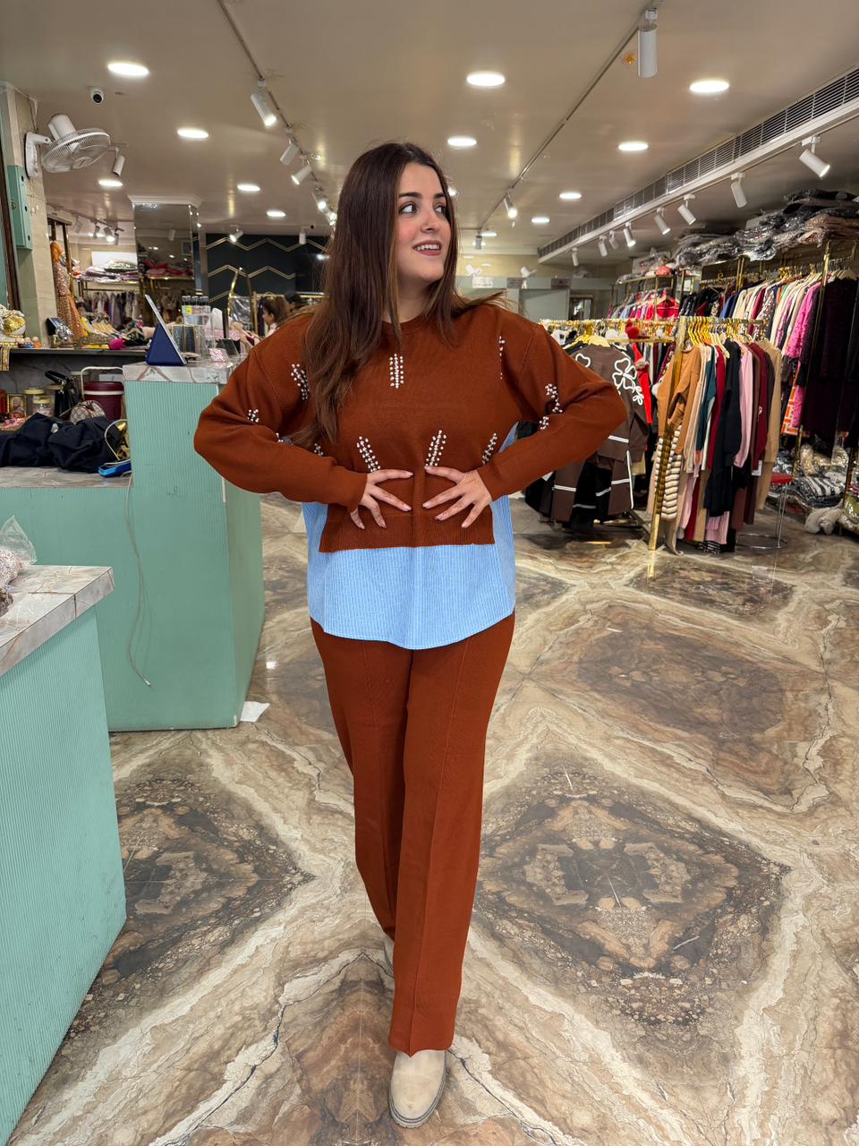 Shirt style woolen cord set