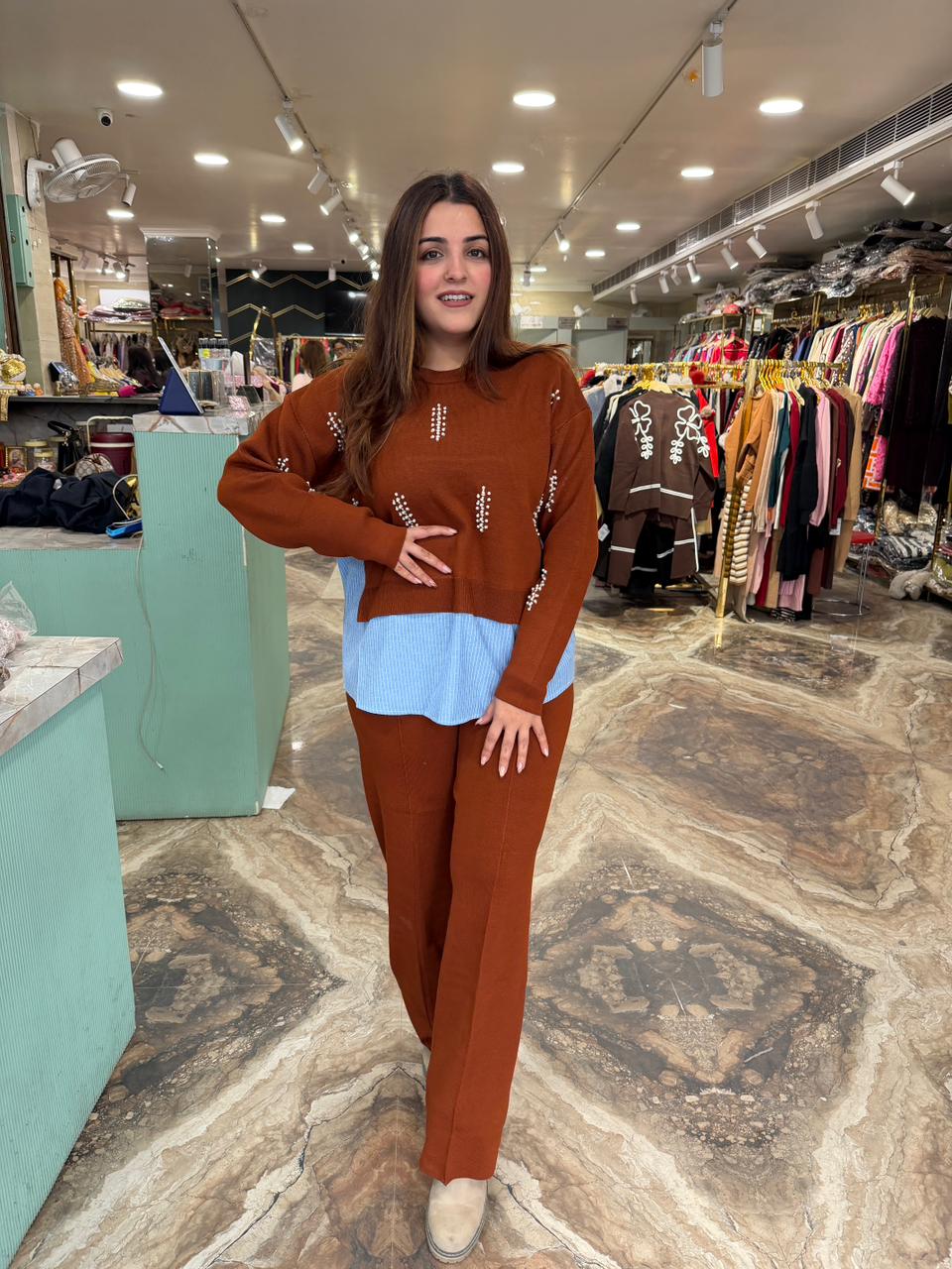 Shirt style woolen cord set