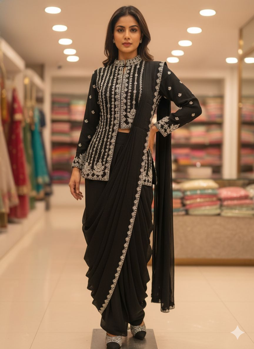 Kiyara jacket style top & skirt drape