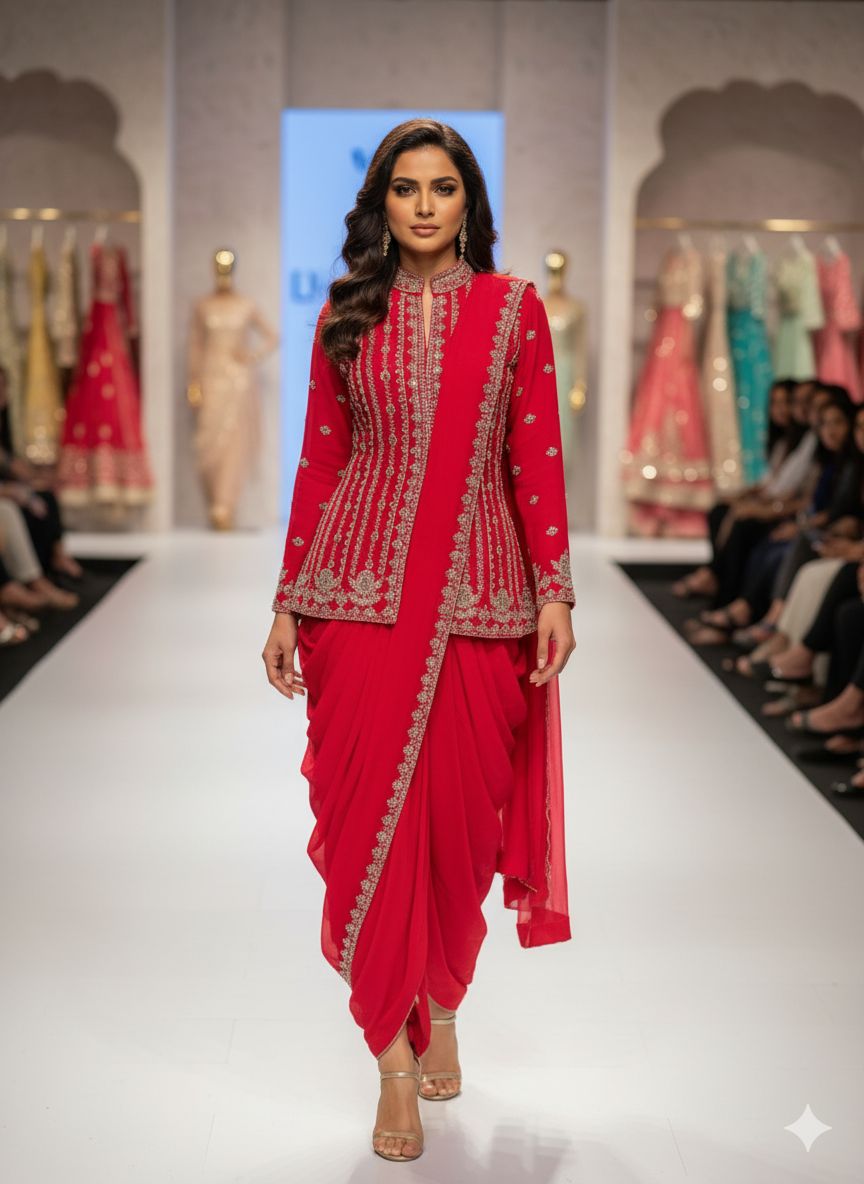 Kiyara jacket style top & skirt drape