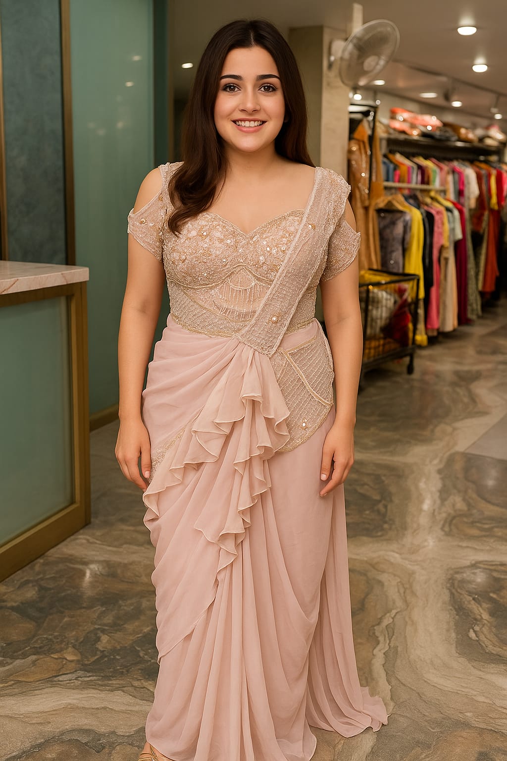 Sofia draped skirt with embroidery blouse