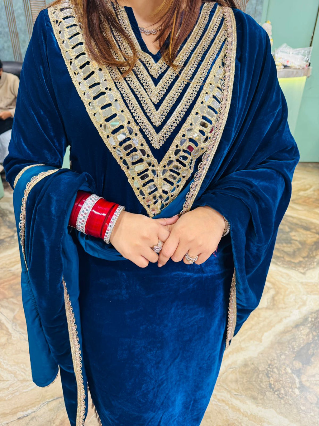 Velvet Embroidered Kurta Set with Dupatta