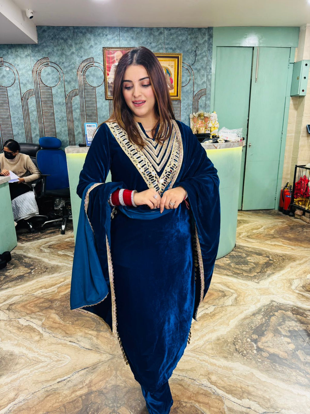 Velvet Embroidered Kurta Set with Dupatta