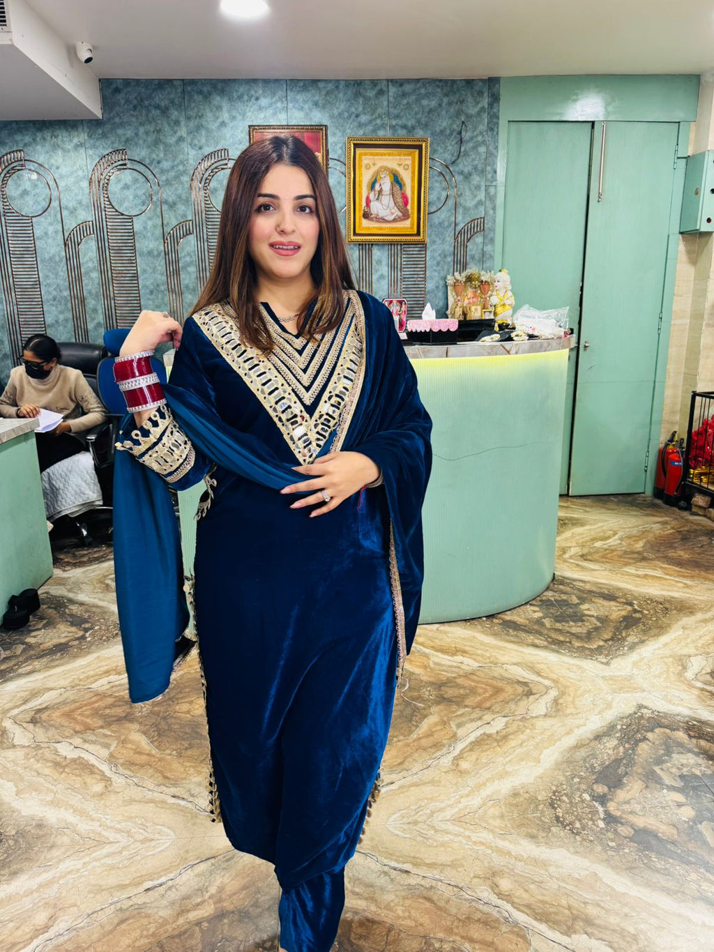 Velvet Embroidered Kurta Set with Dupatta