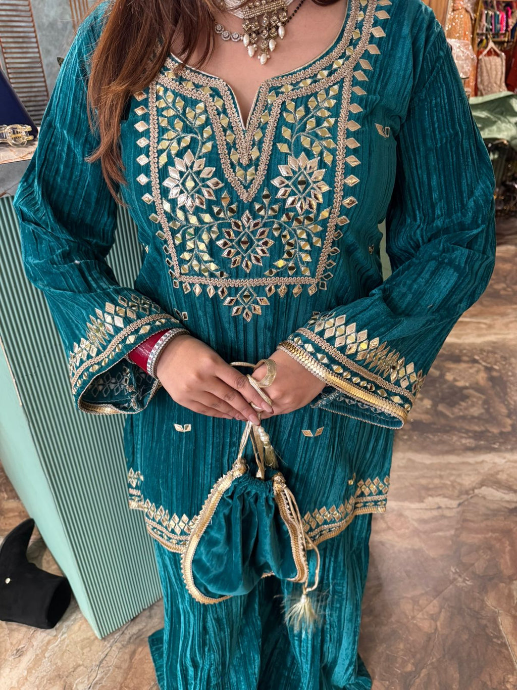 Velvet Mary cord set with potli