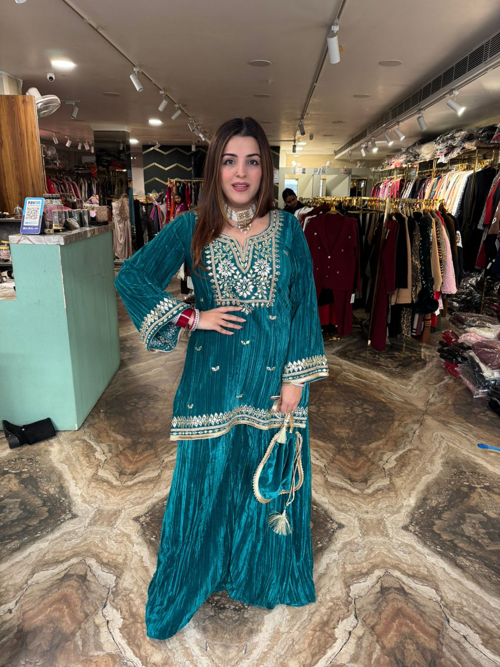 Velvet Mary cord set with potli