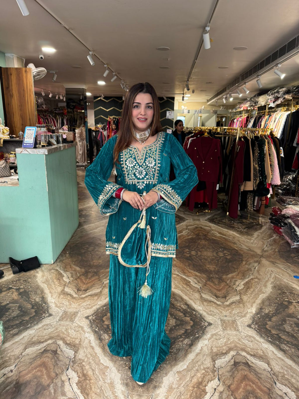 Velvet Mary cord set with potli