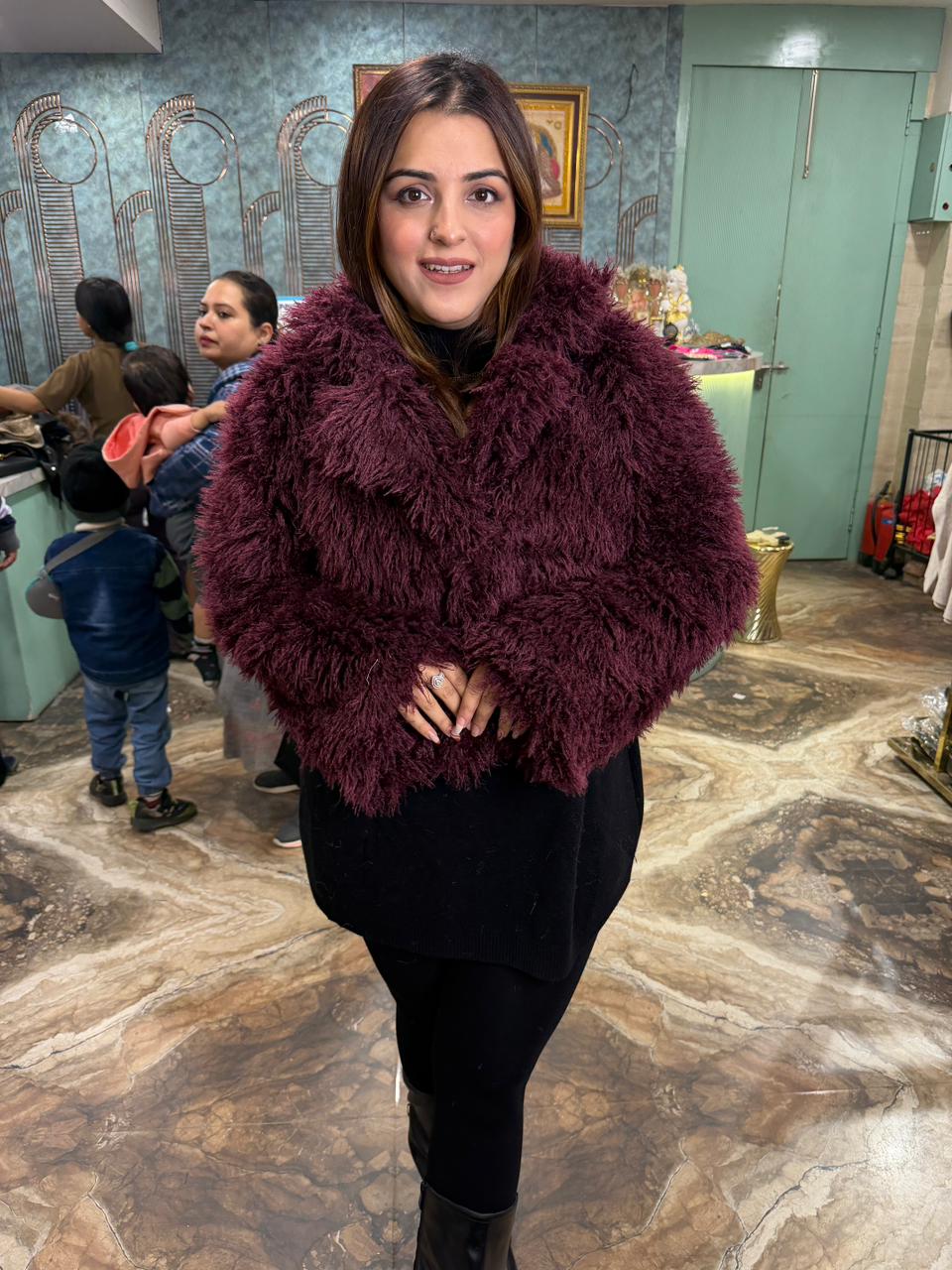 Feather-Fur Cropped Jacket