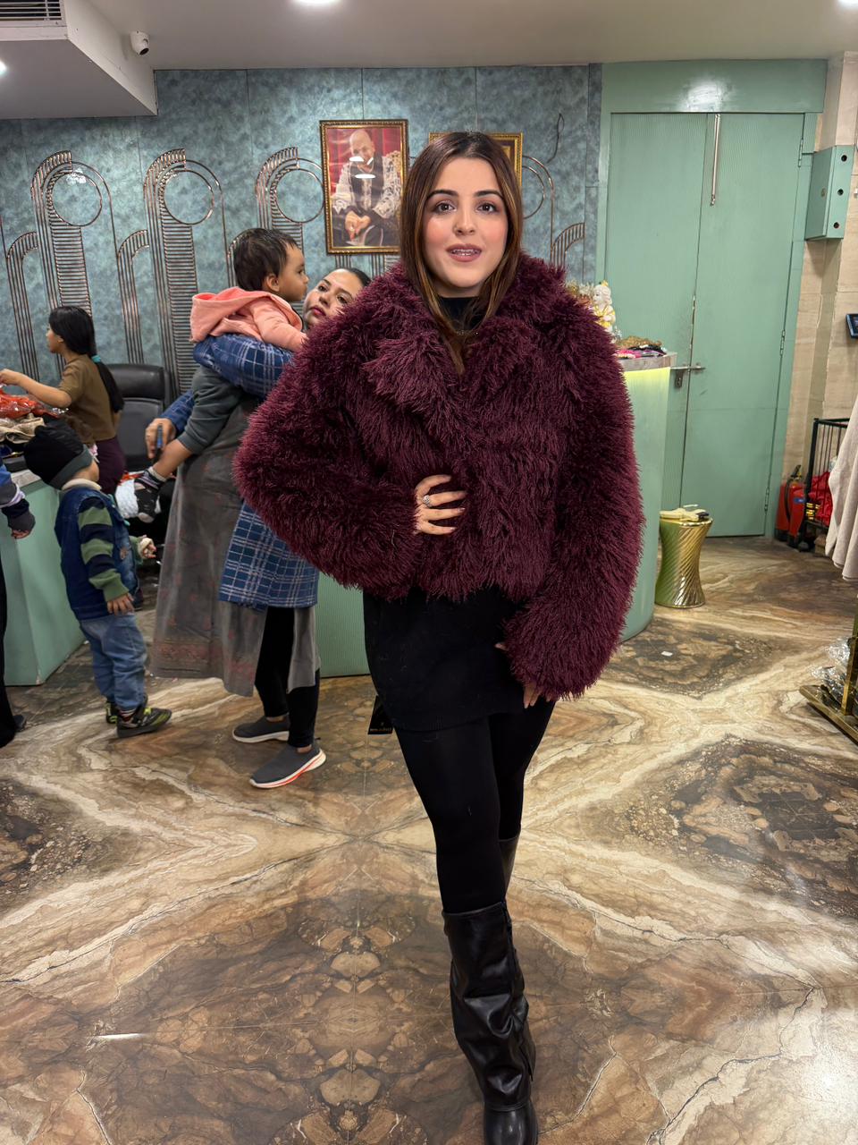 Feather-Fur Cropped Jacket