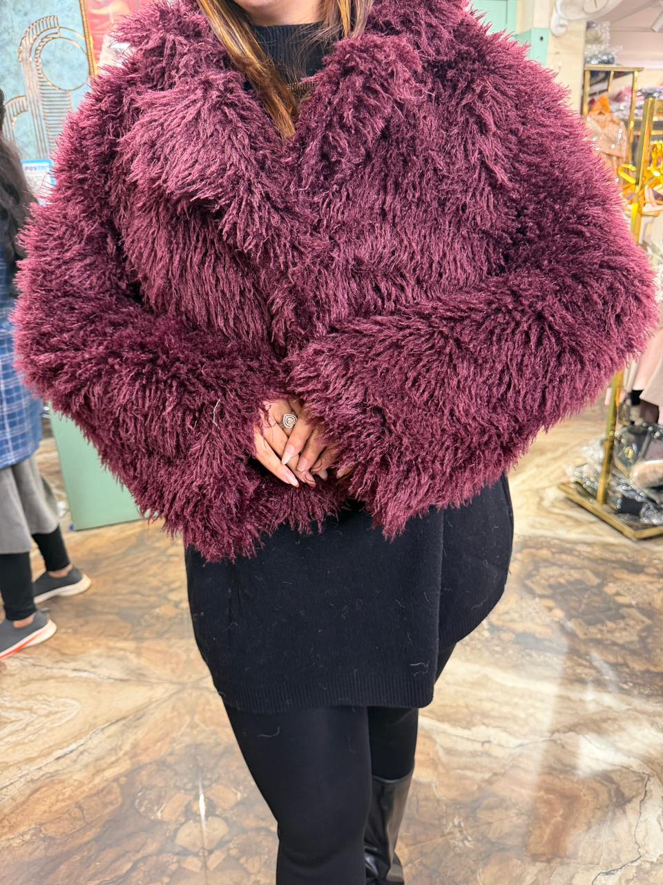 Feather-Fur Cropped Jacket