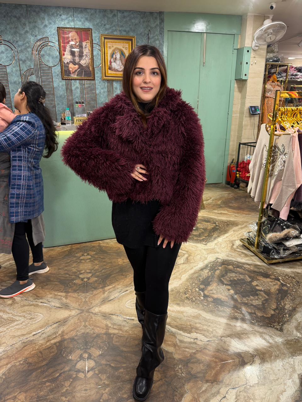 Feather-Fur Cropped Jacket