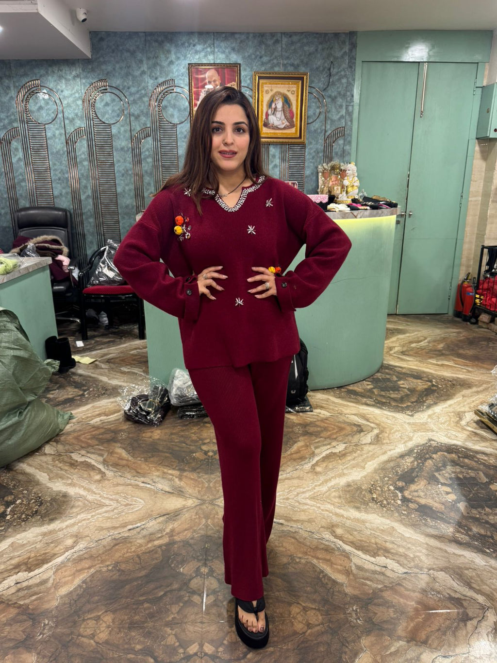 Embroidered Winter Knit Co-Ord Set