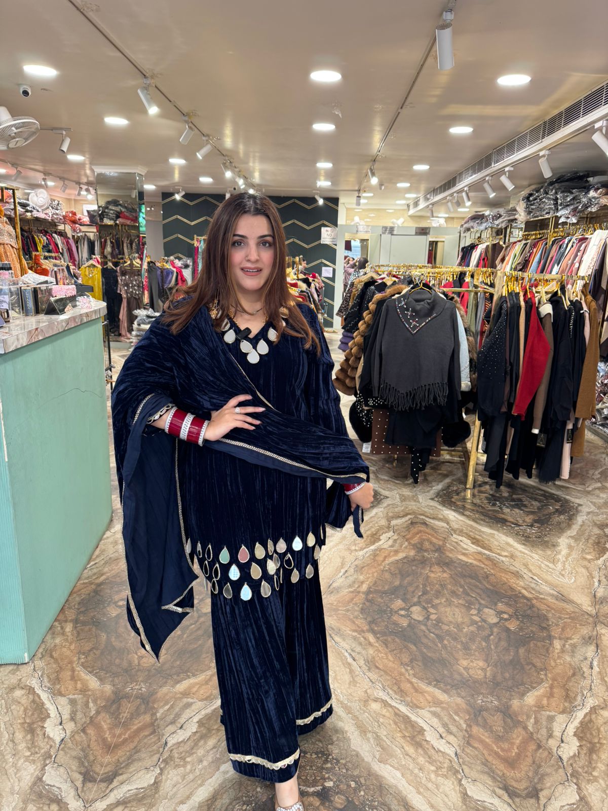 Mirror Work Kurta Palazzo Set with Dupatta