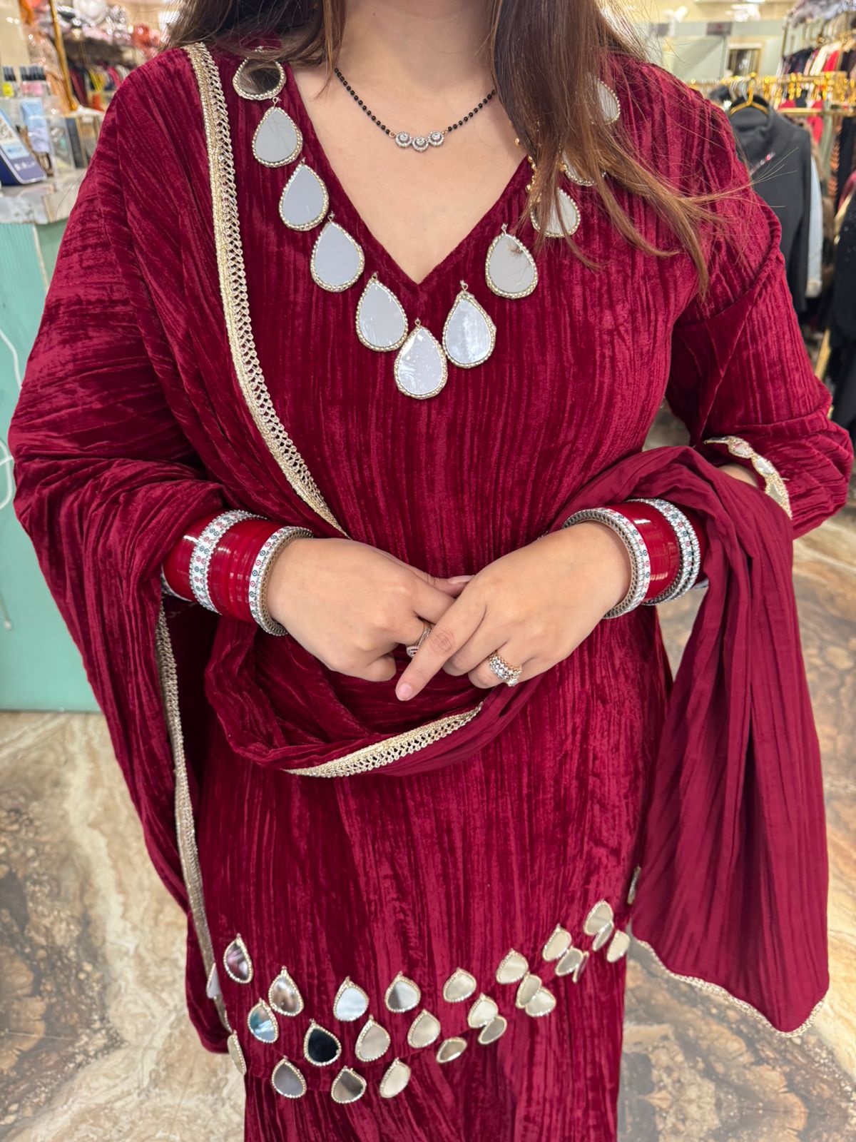 Mirror Work Kurta Palazzo Set with Dupatta