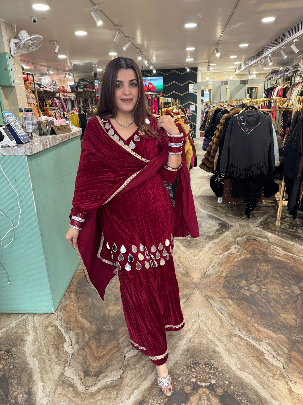 Mirror Work Kurta Palazzo Set with Dupatta