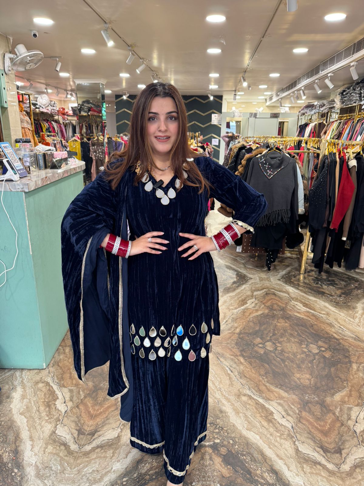 Mirror Work Kurta Palazzo Set with Dupatta