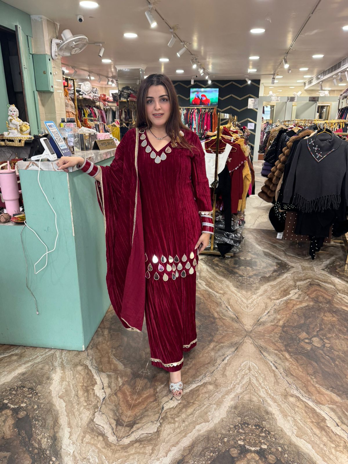 Mirror Work Kurta Palazzo Set with Dupatta