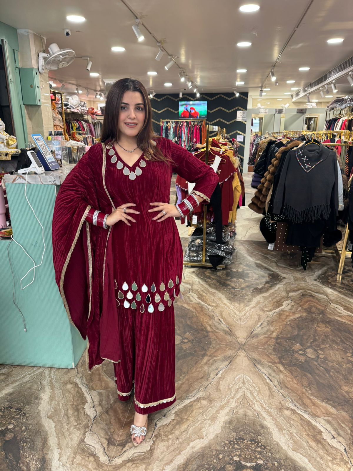 Mirror Work Kurta Palazzo Set with Dupatta