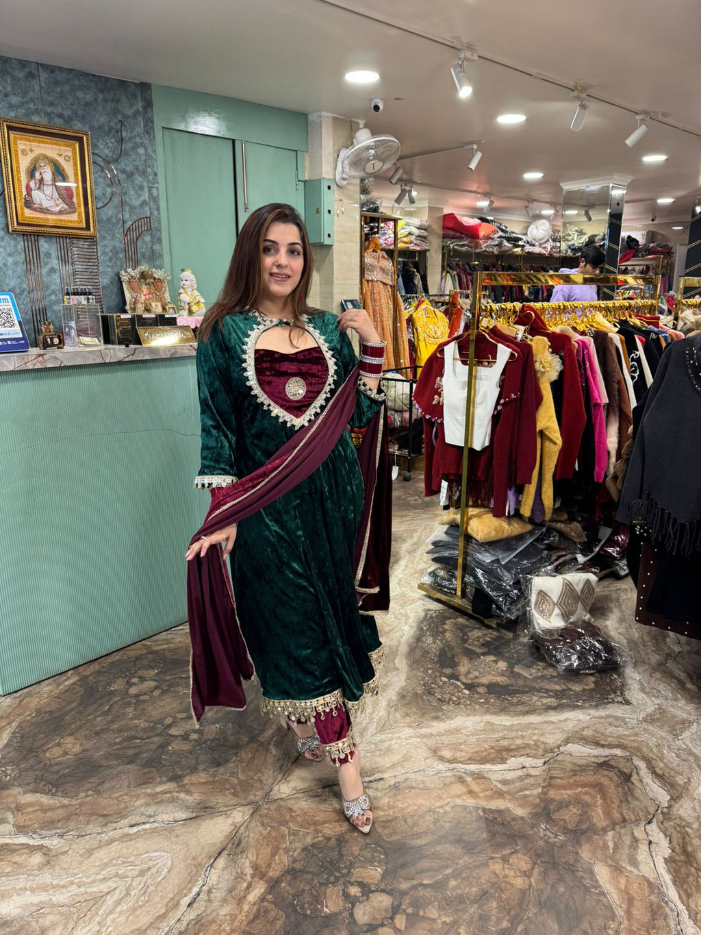 Emerald anarkali with contrast Dupatta