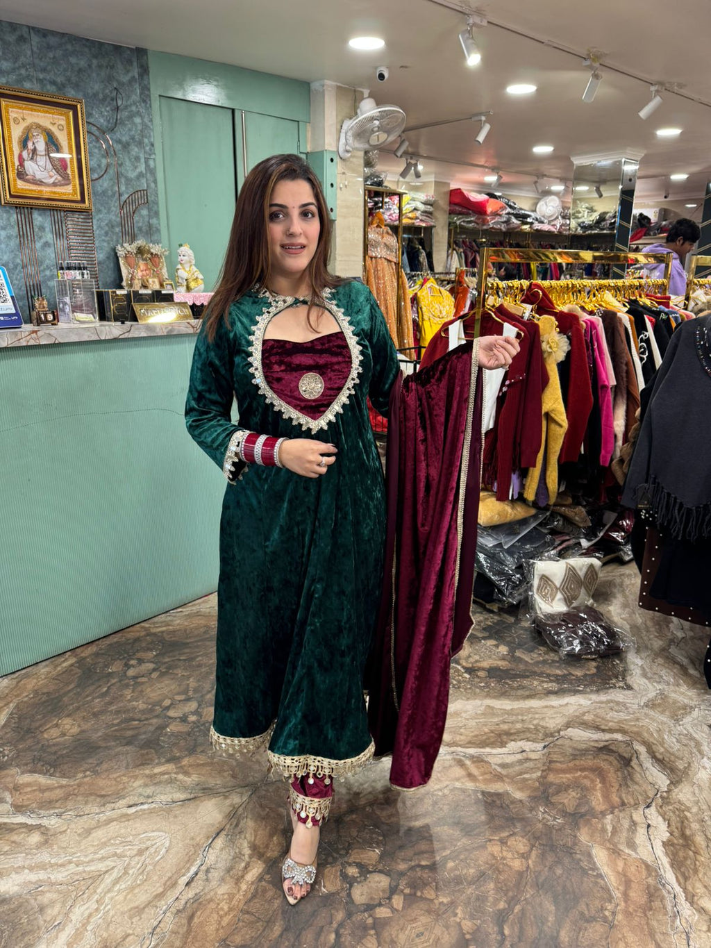 Emerald anarkali with contrast Dupatta