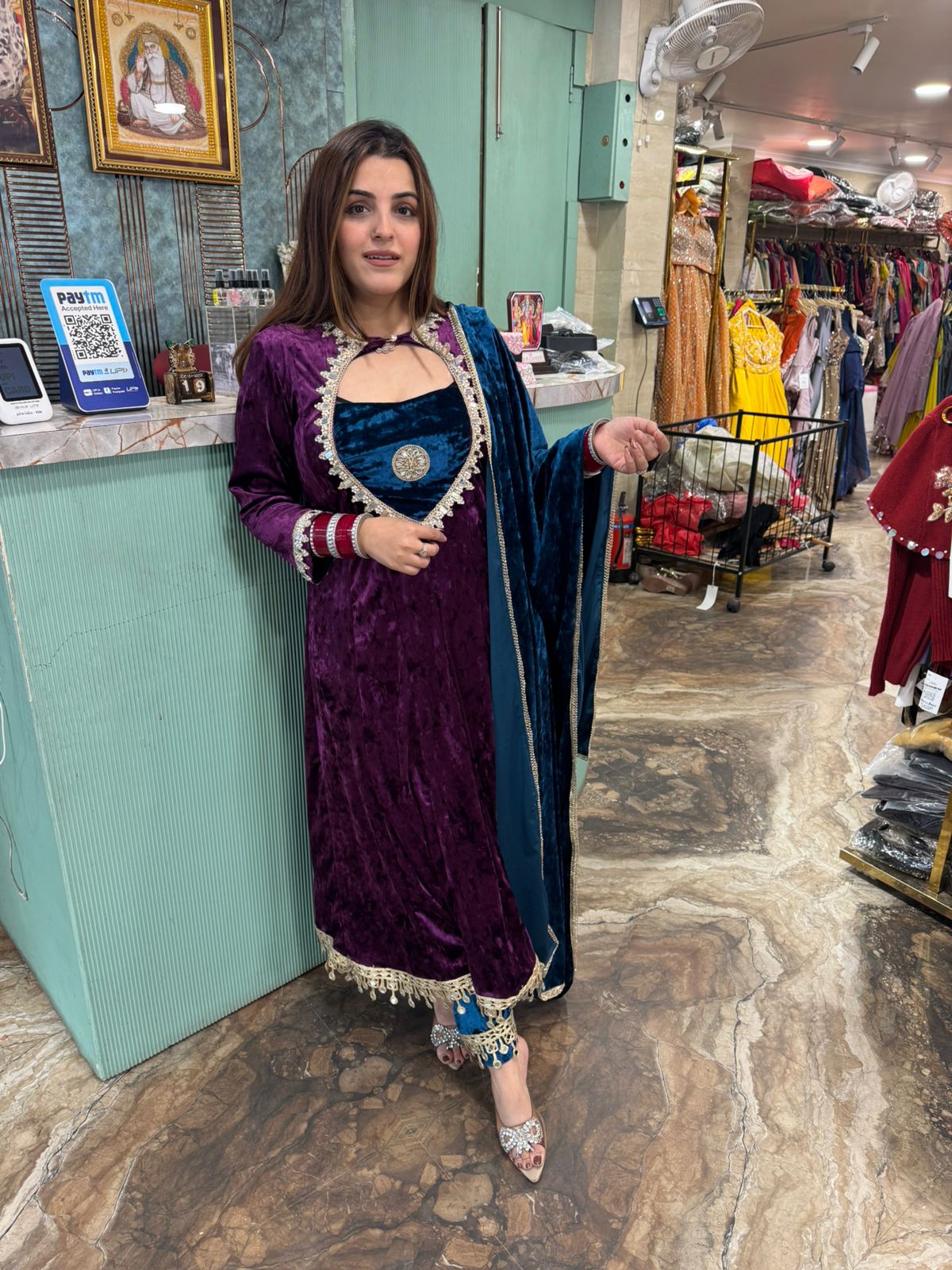 Emerald anarkali with contrast Dupatta