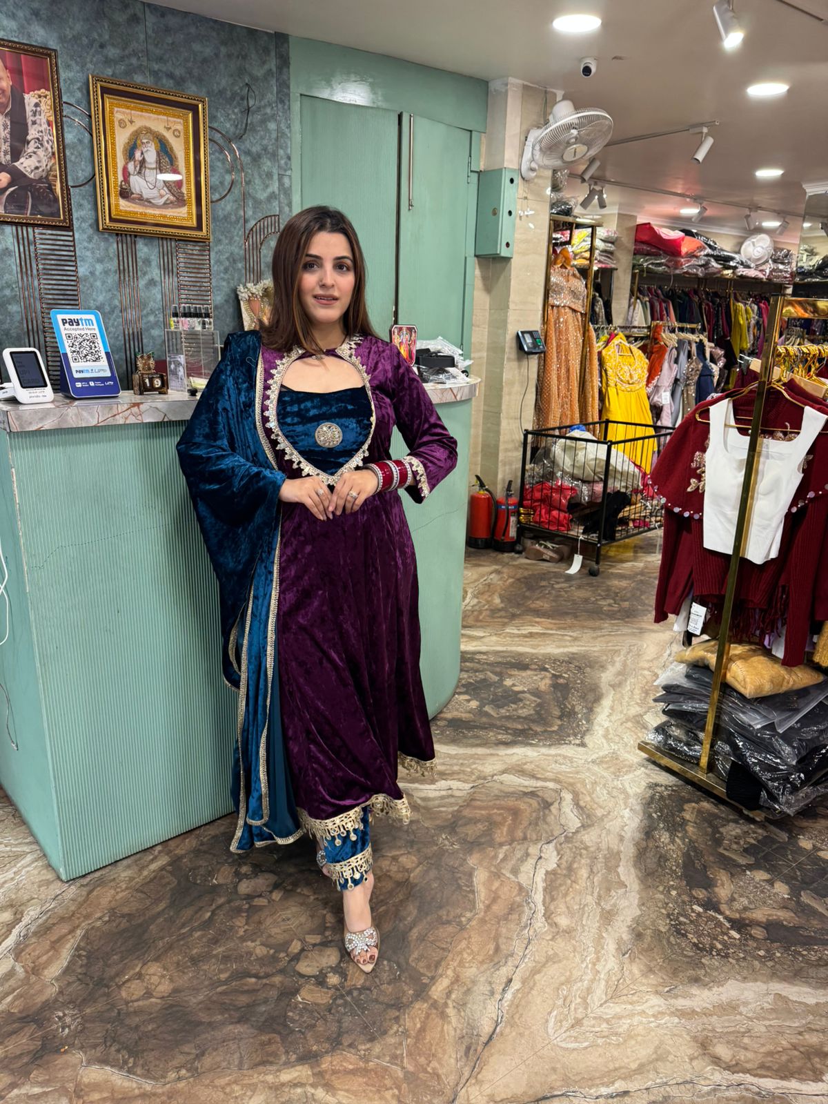 Emerald anarkali with contrast Dupatta