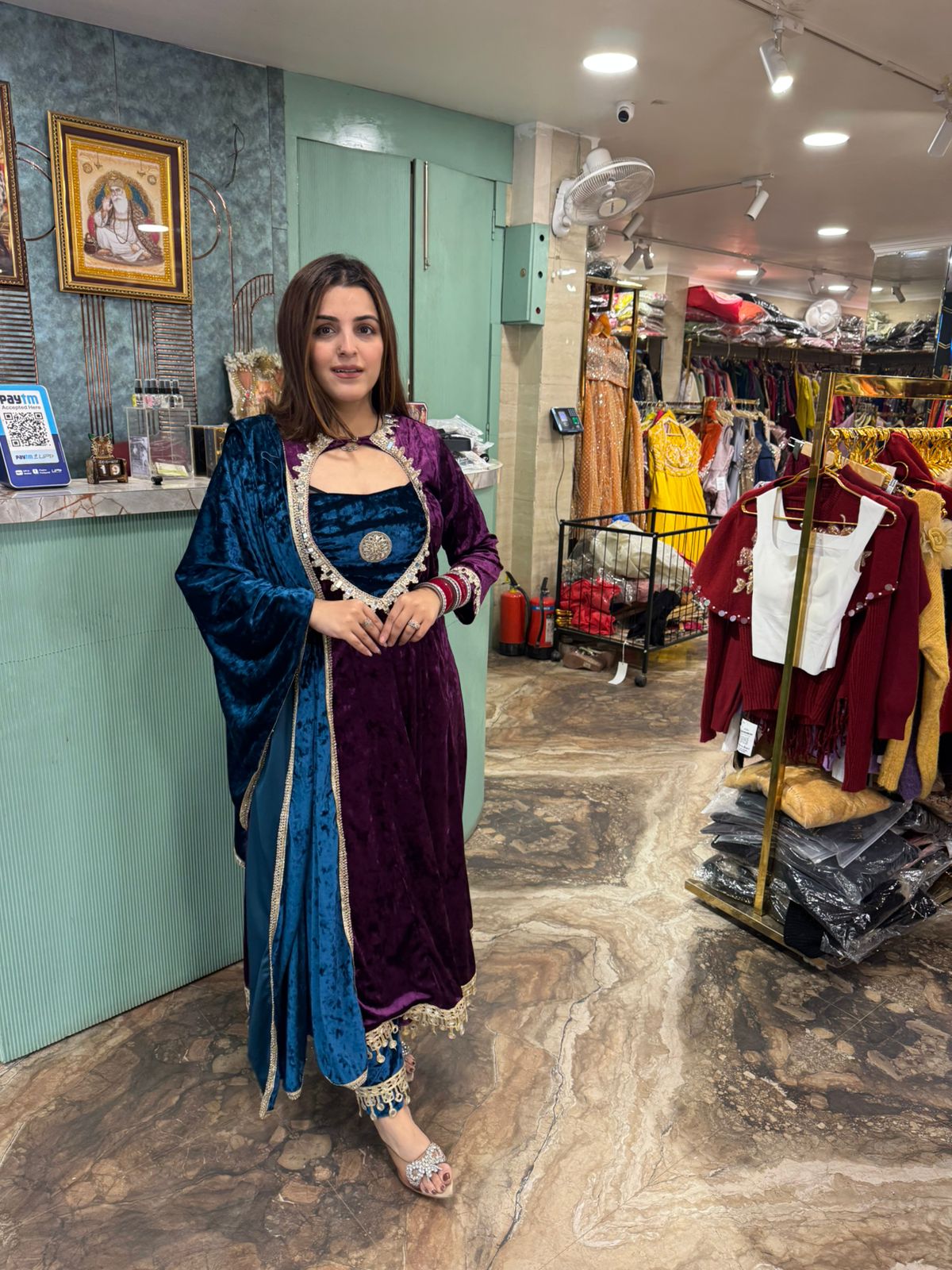Emerald anarkali with contrast Dupatta