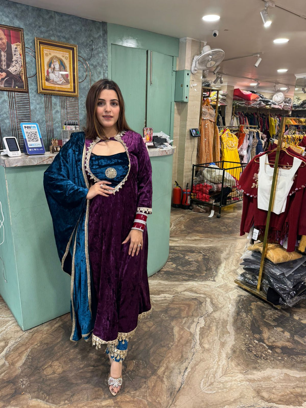 Emerald anarkali with contrast Dupatta