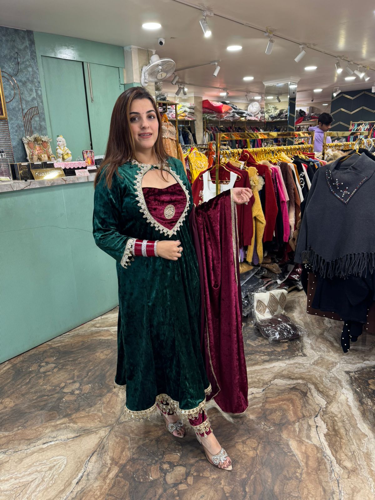 Emerald anarkali with contrast Dupatta