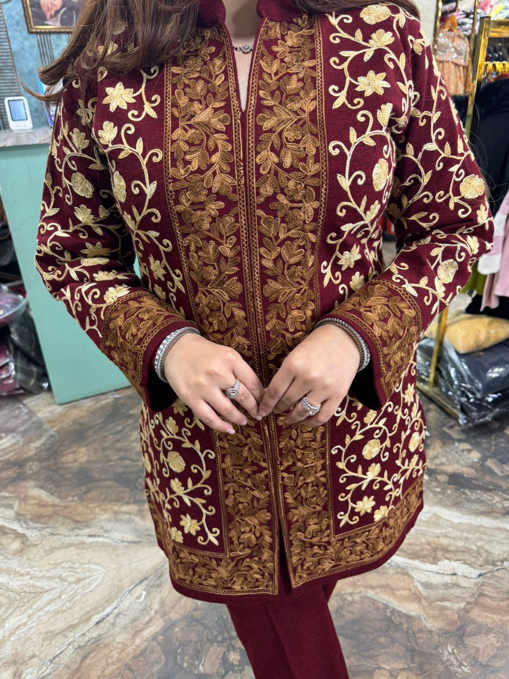 Kashmiri Bloom Embroidered Short Kurti Set