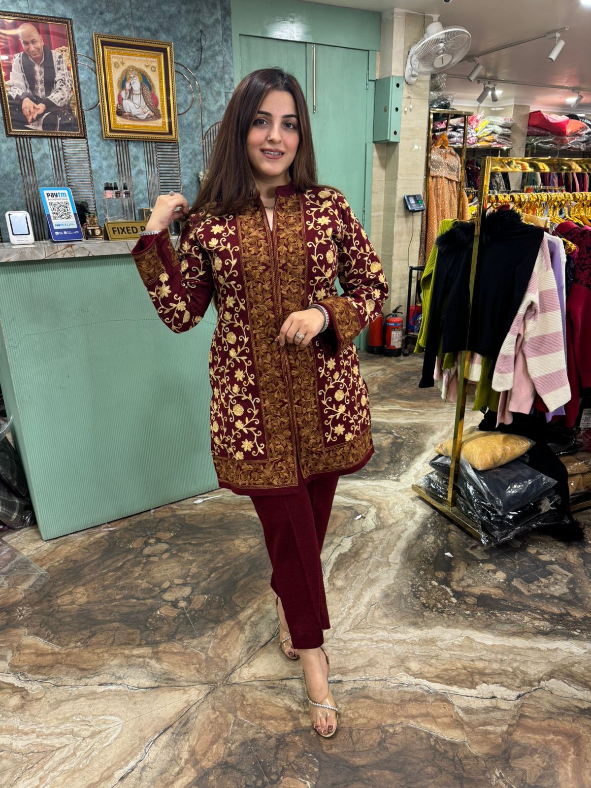 Kashmiri Bloom Embroidered Short Kurti Set