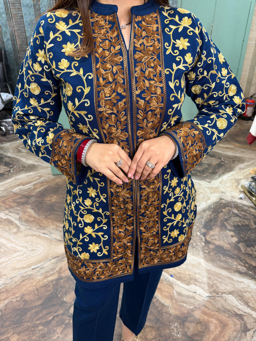 Kashmiri Bloom Embroidered Short Kurti Set