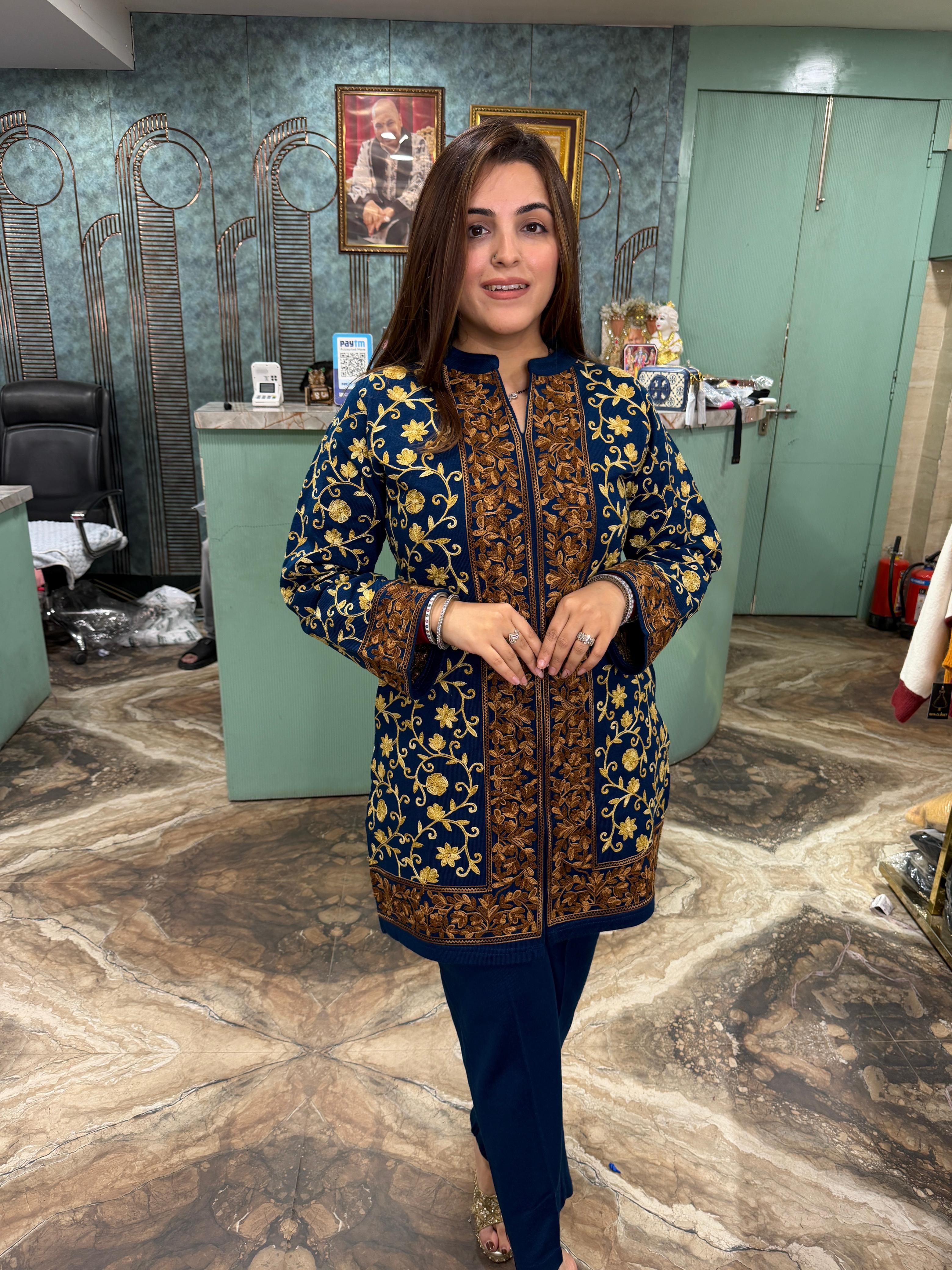 Kashmiri Bloom Embroidered Short Kurti Set