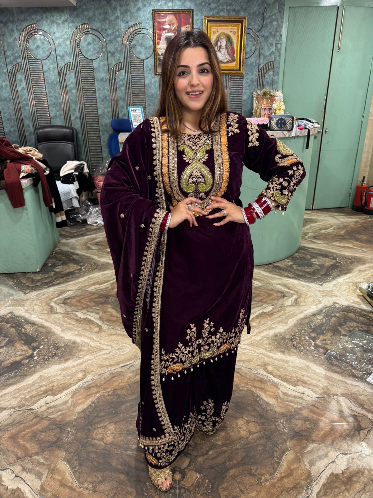 Niya Velvet Multicolor Embroidered Kurta Set