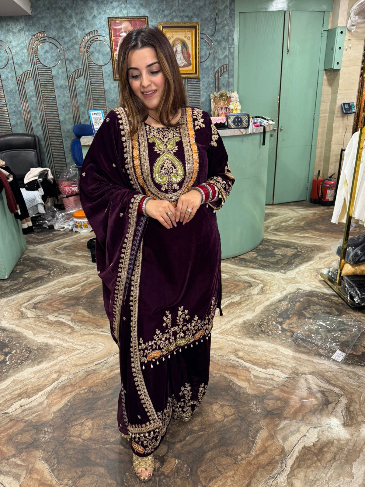 Niya Velvet Multicolor Embroidered Kurta Set