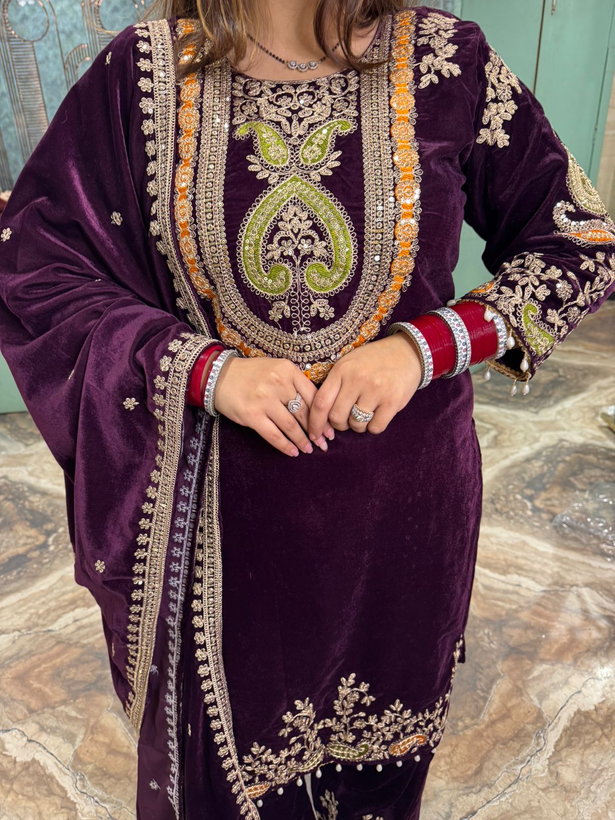 Niya Velvet Multicolor Embroidered Kurta Set