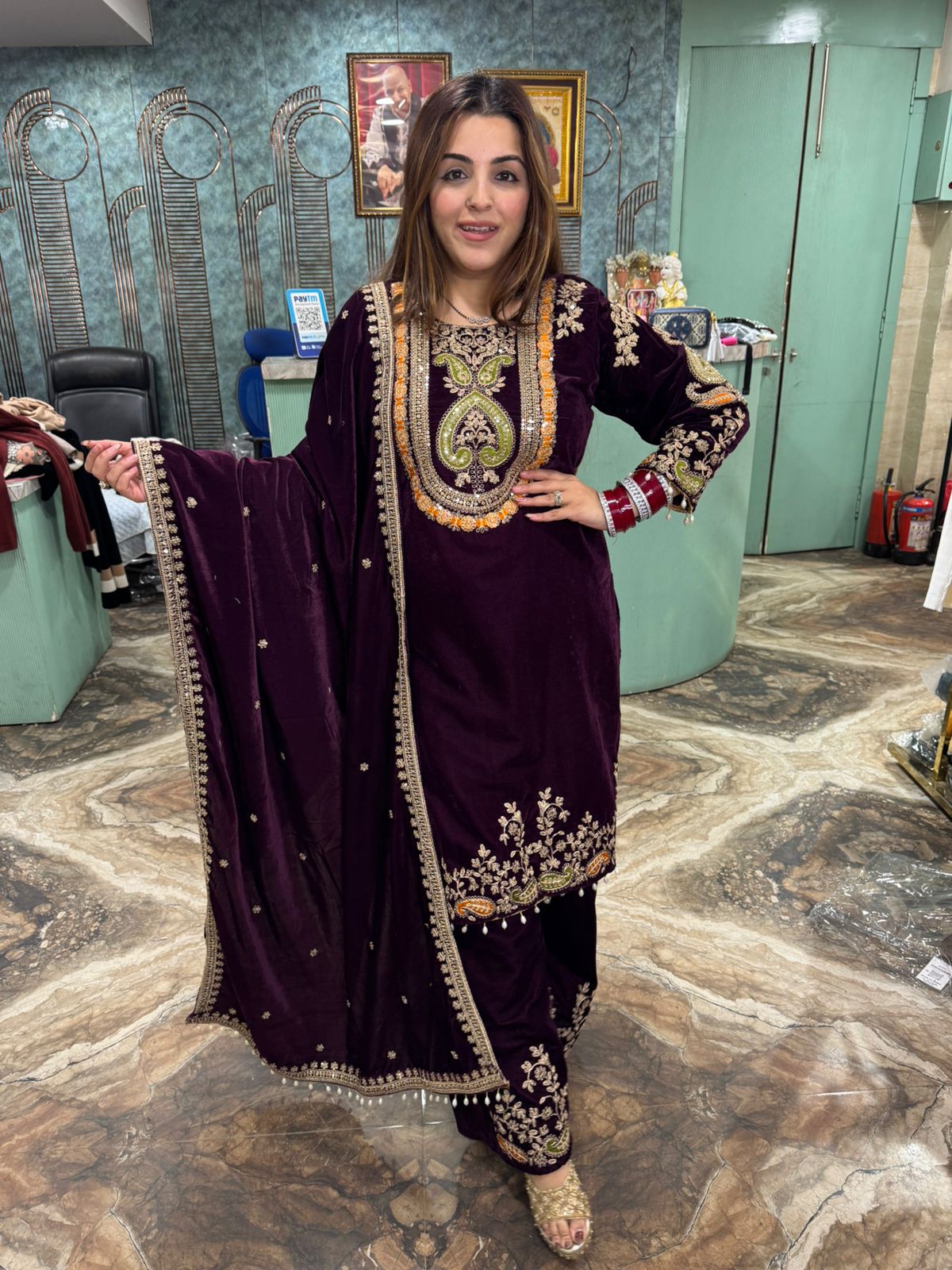 Niya Velvet Multicolor Embroidered Kurta Set