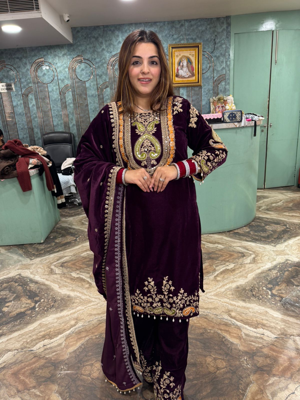 Niya Velvet Multicolor Embroidered Kurta Set