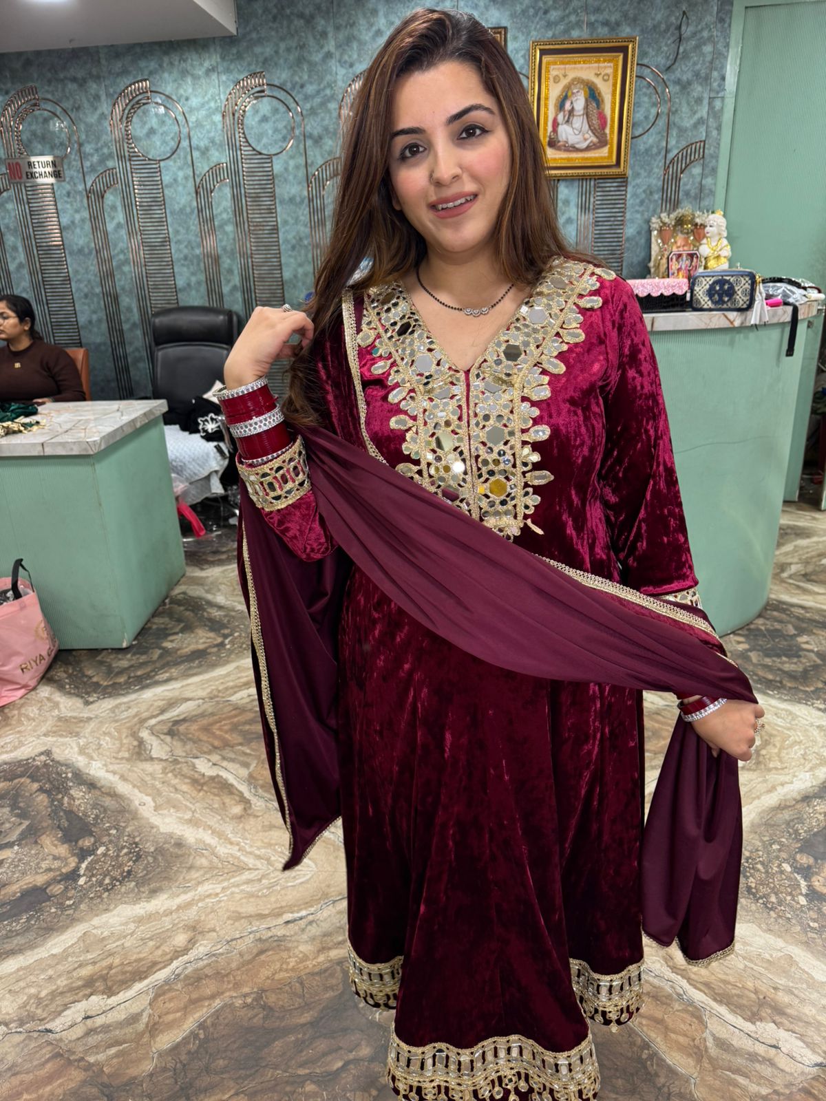 Neha Velvet Mirror-Work anarkali Set