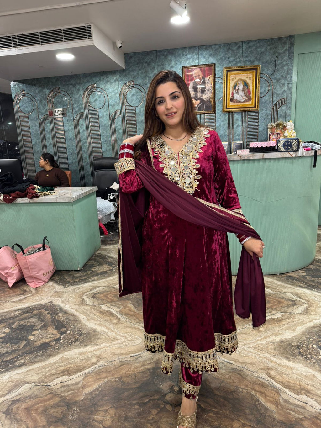 Neha Velvet Mirror-Work anarkali Set