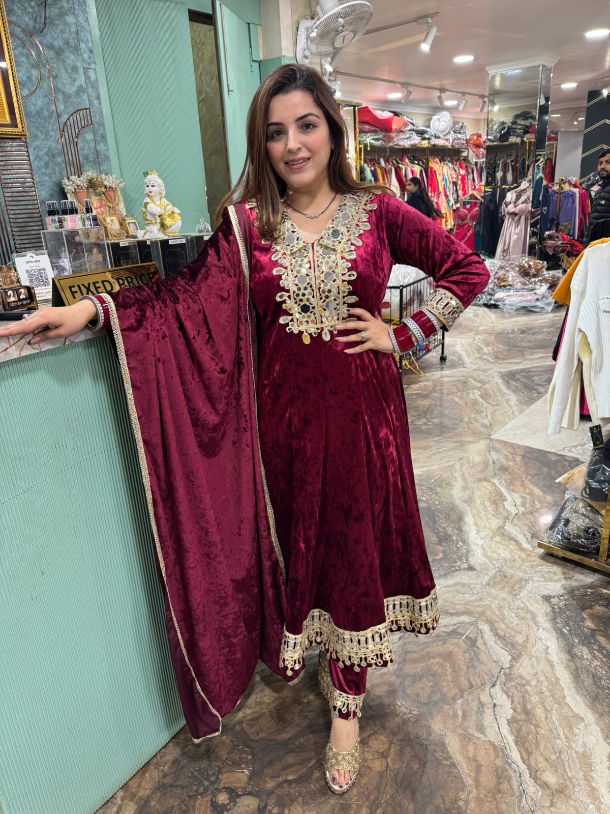 Neha Velvet Mirror-Work anarkali Set