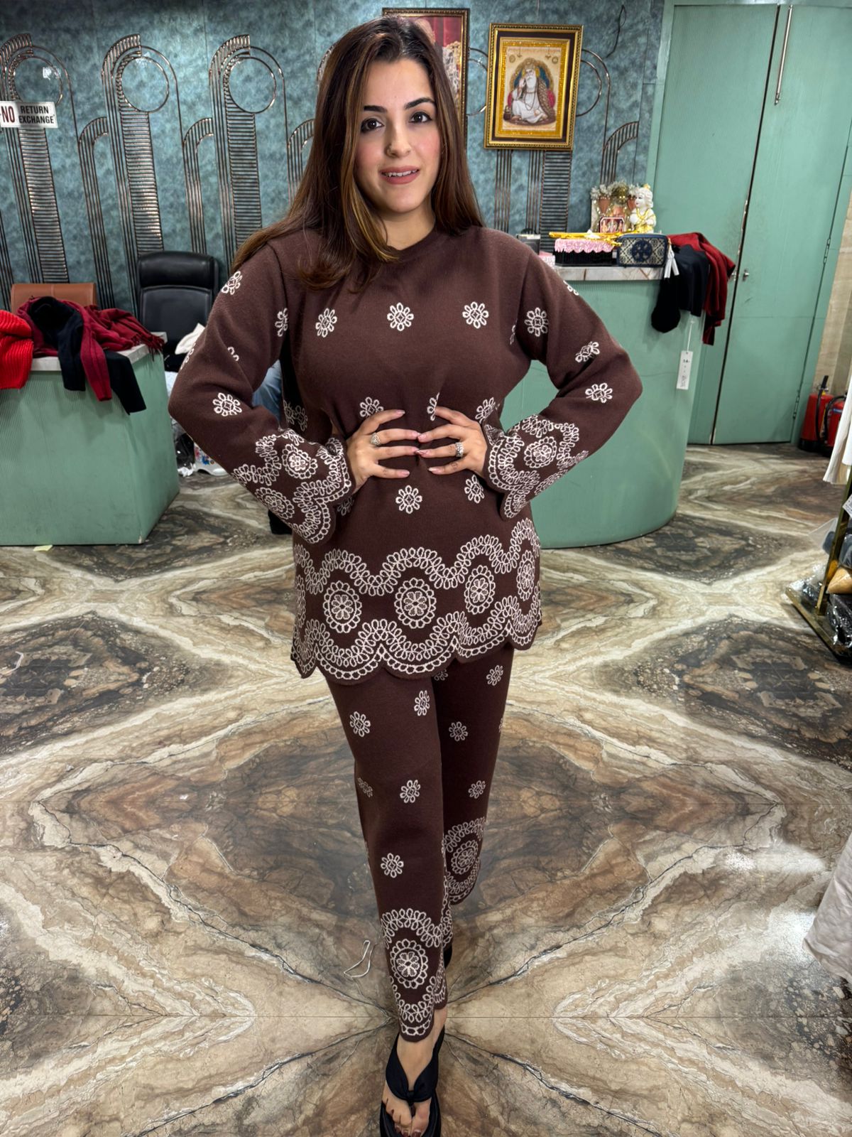 Chocolate Brown Embroidered Co-Ord Set