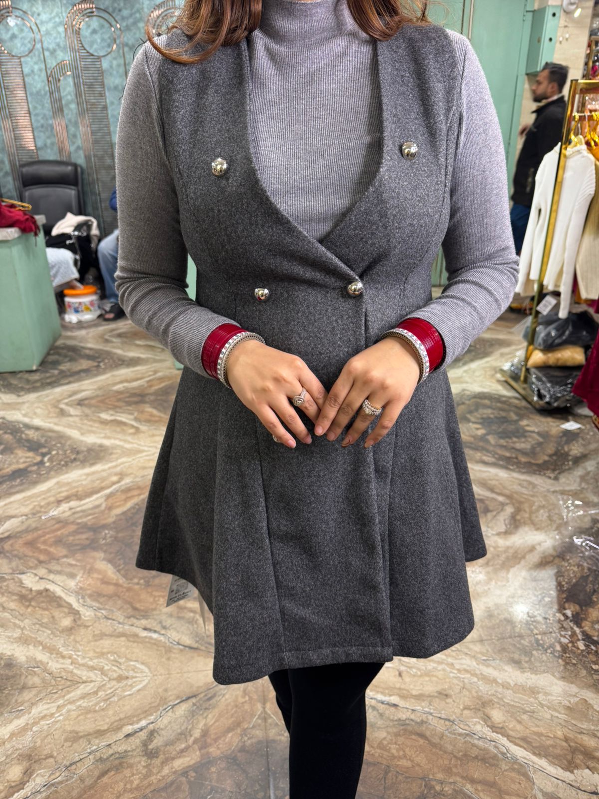 Grey Elegance Winter Pinafore Dress Set