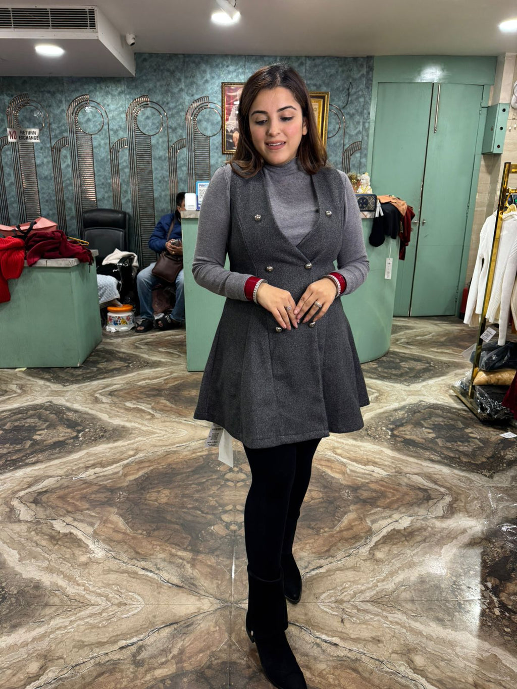 Grey Elegance Winter Pinafore Dress Set