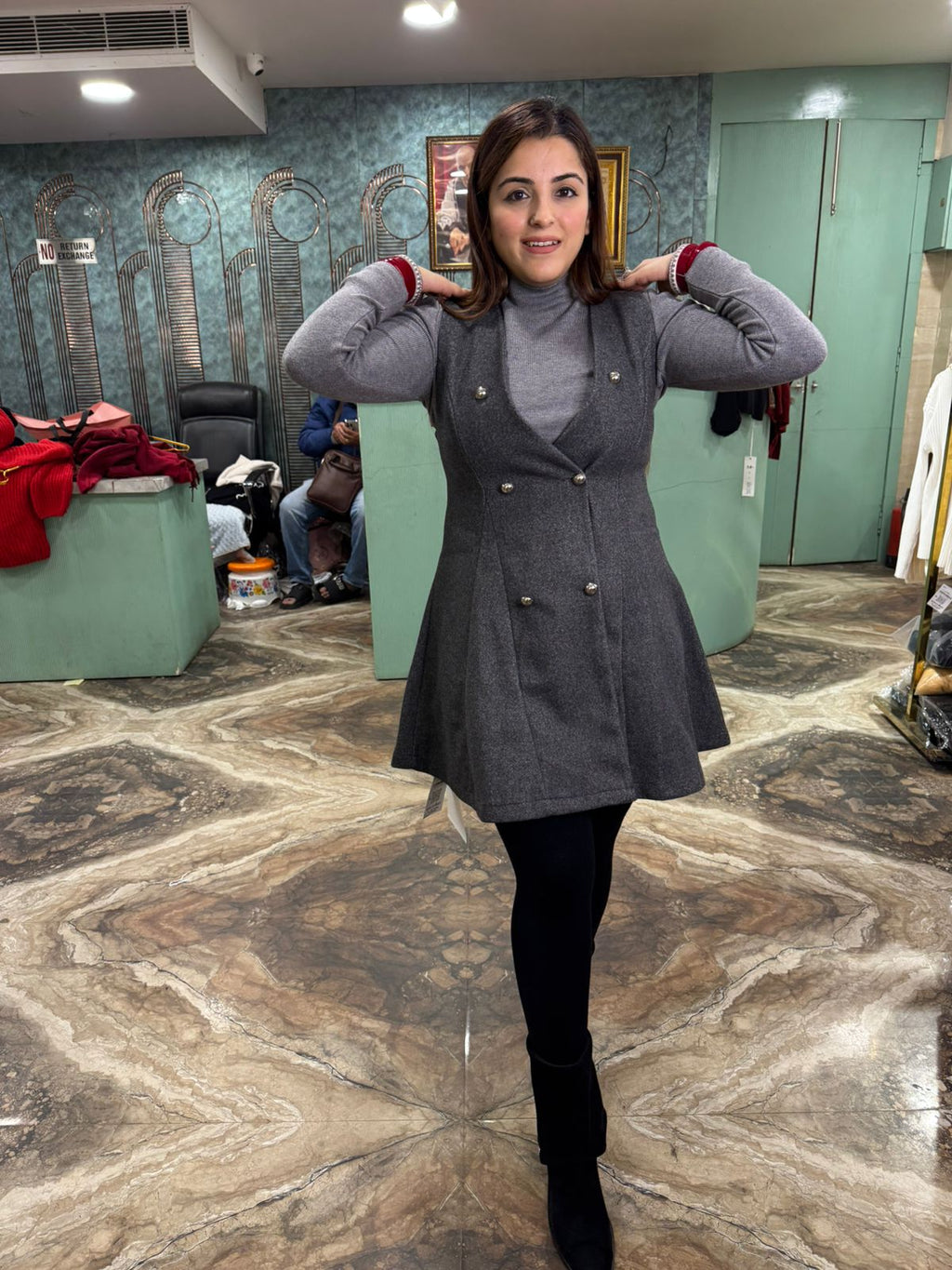 Grey Elegance Winter Pinafore Dress Set