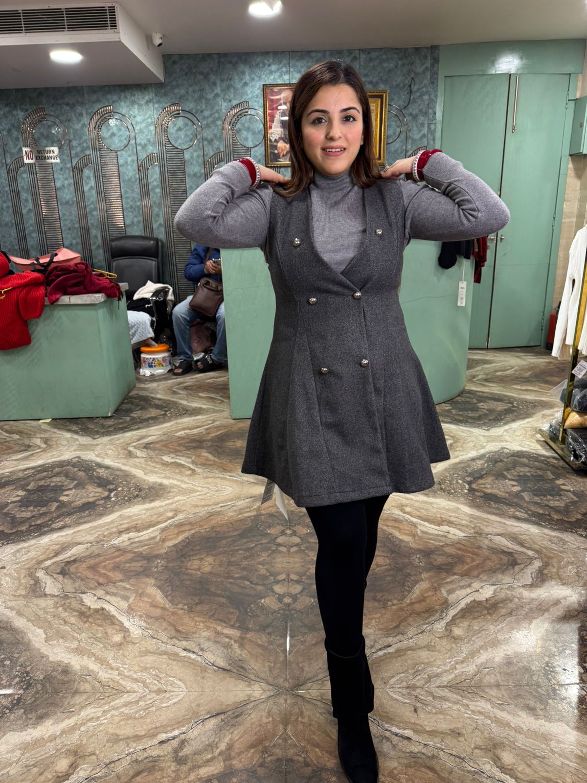 Grey Elegance Winter Pinafore Dress Set