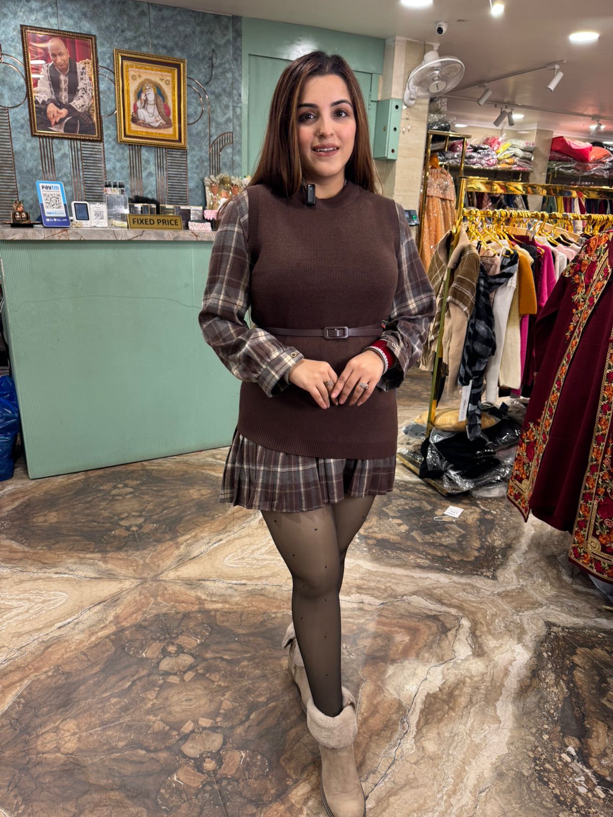 Ane  Checkered Layered Sweater Dress