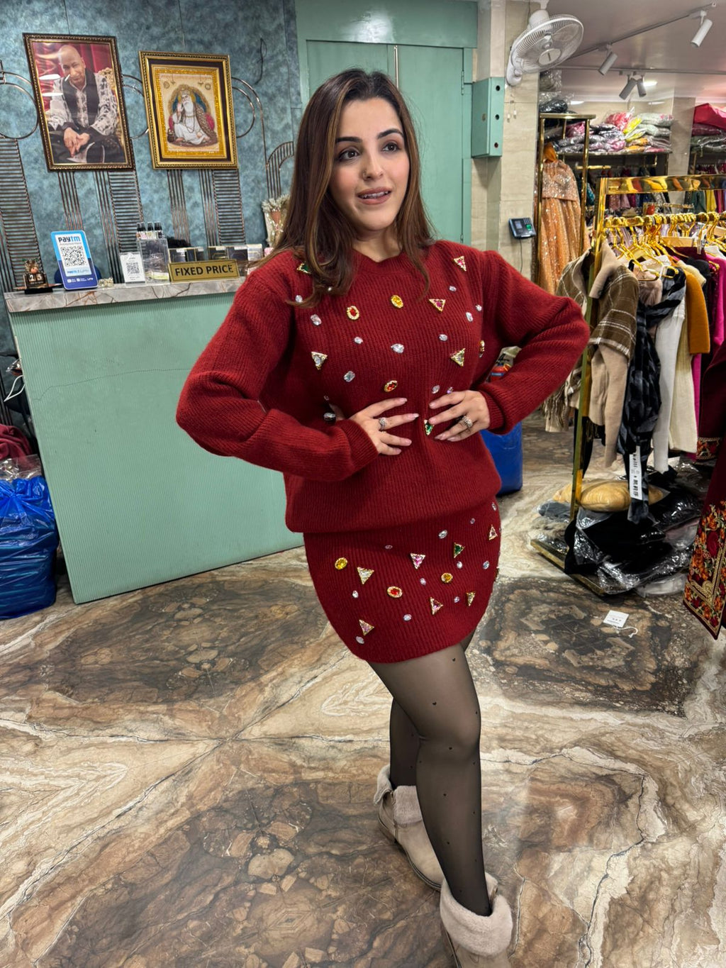 Ruby Embellished Knit Sweater Dress