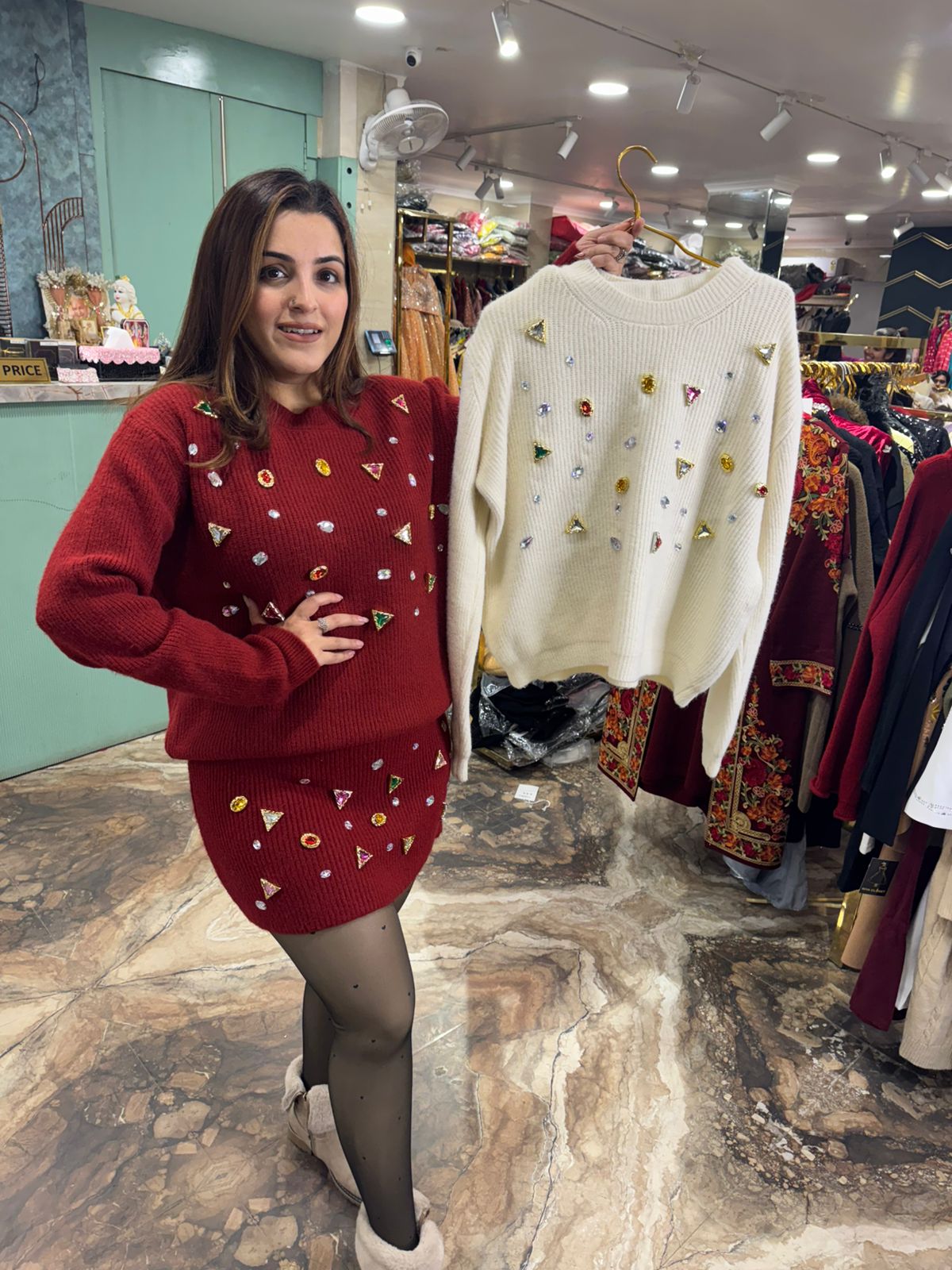 Ruby Embellished Knit Sweater Dress