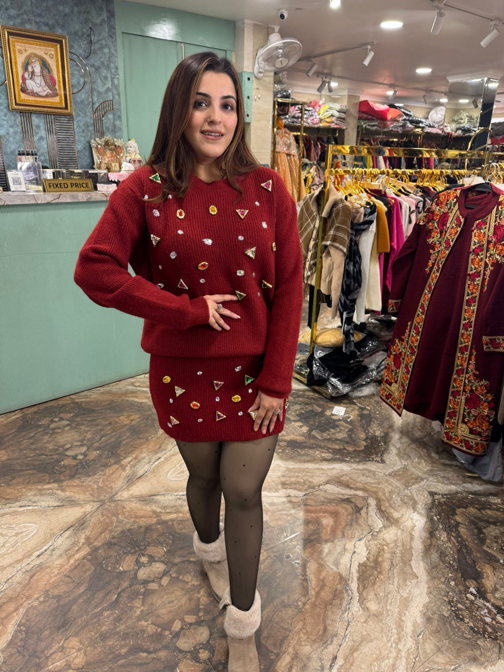 Ruby Embellished Knit Sweater Dress